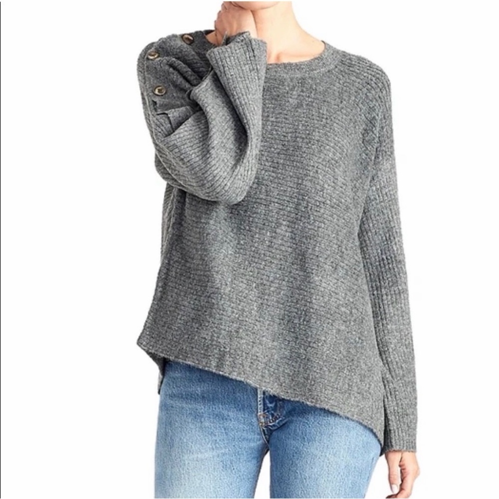 Rachel Roy Gray Button Detail Women's Heather Gray Asymmetrical Sweater Size 2X